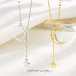 Niche Minimalist 925 Sterling Silver Moon And Star Tassel Necklace