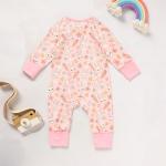 Baby Girl's Cute Bunny Romper, Rabbit Carrot Print Zip-Up Long Sleeve Onesie For Holiday And Outdoor Wear