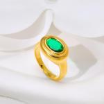 Retro Oval Green Zircon Titanium Steel Ring