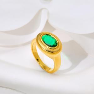 Retro Oval Green Zircon Titanium Steel Ring