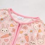 Baby Girl's Cute Bunny Romper, Rabbit Carrot Print Zip-Up Long Sleeve Onesie For Holiday And Outdoor Wear