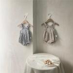 Unisex Striped Short-sleeve Rompers With Suspenders For Summer