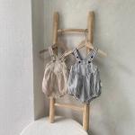 Unisex Striped Short-sleeve Rompers With Suspenders For Summer