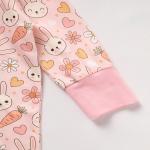 Baby Girl's Cute Bunny Romper, Rabbit Carrot Print Zip-Up Long Sleeve Onesie For Holiday And Outdoor Wear